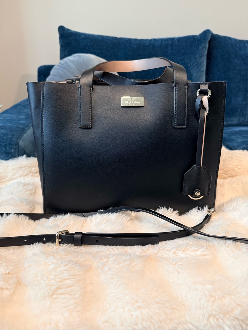 kate spade Black Leather Shoulder Tote with Removable Strap